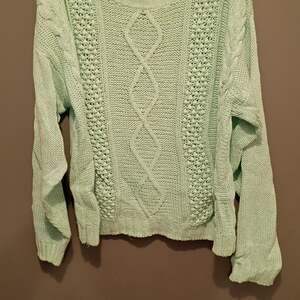 Knit Knit Vintage Mint Green Cable Knit Cotton Ramie Blend Sweater Size Medium